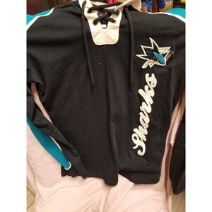 Vintage Mens San Jose Sharks NHL Lace Up Sweat Top Size Small